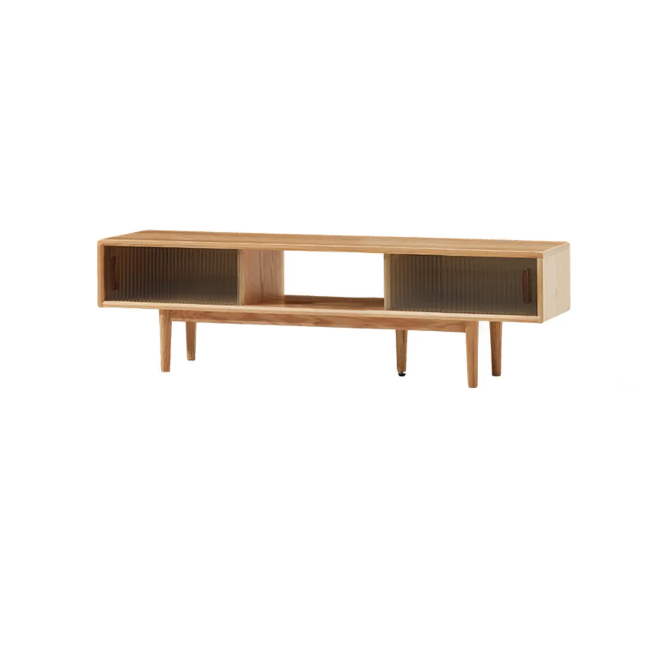 Natural Wood TV Stand with 2 Cabinets Image - 8 | homeyfad