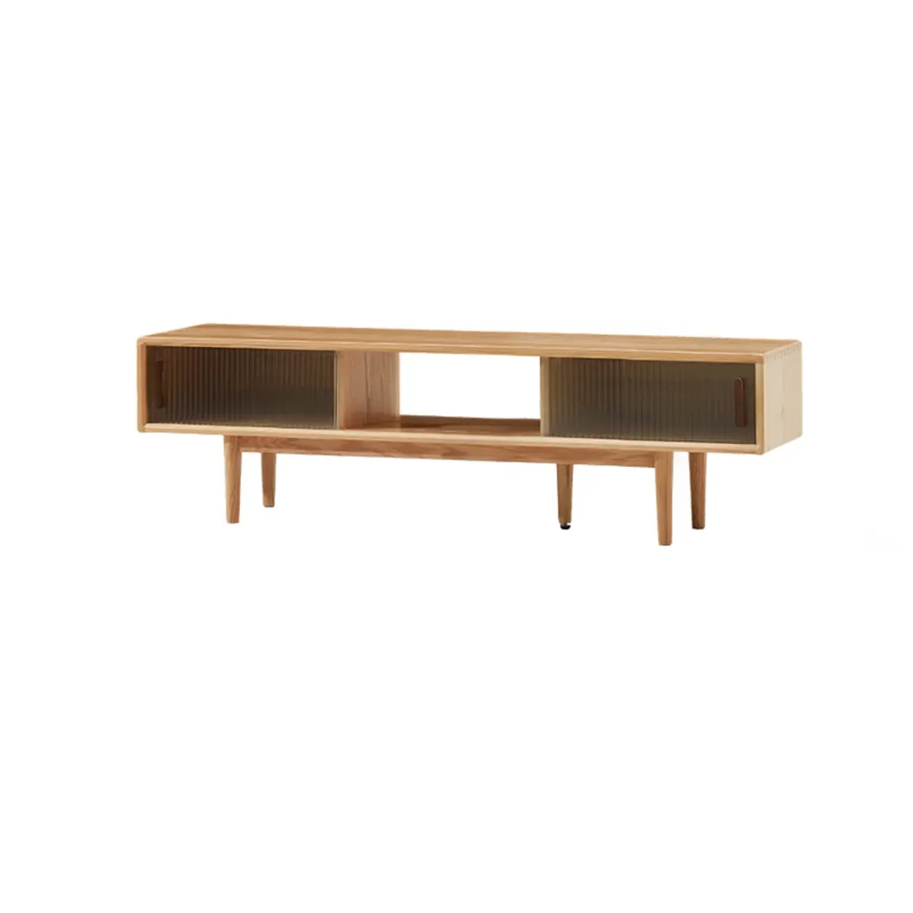 Natural Wood TV Stand with 2 Cabinets Image - 8