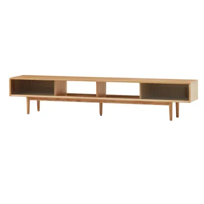 Natural Wood TV Stand with 2 Cabinets Image - 9