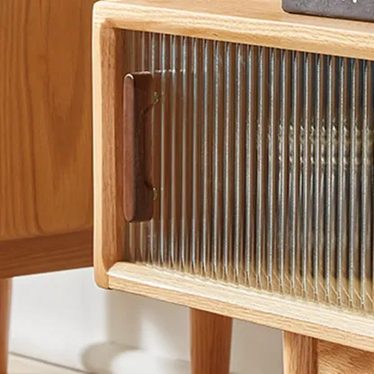 Natural Wood TV Stand with 2 Cabinets Image - 5