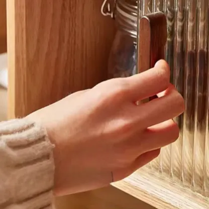 Natural Wood TV Stand with 2 Cabinets Image - 4