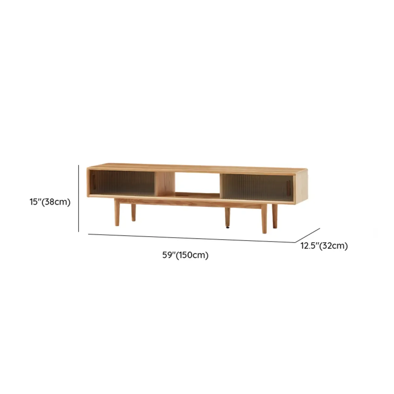Natural Wood TV Stand with 2 Cabinets Image - 13