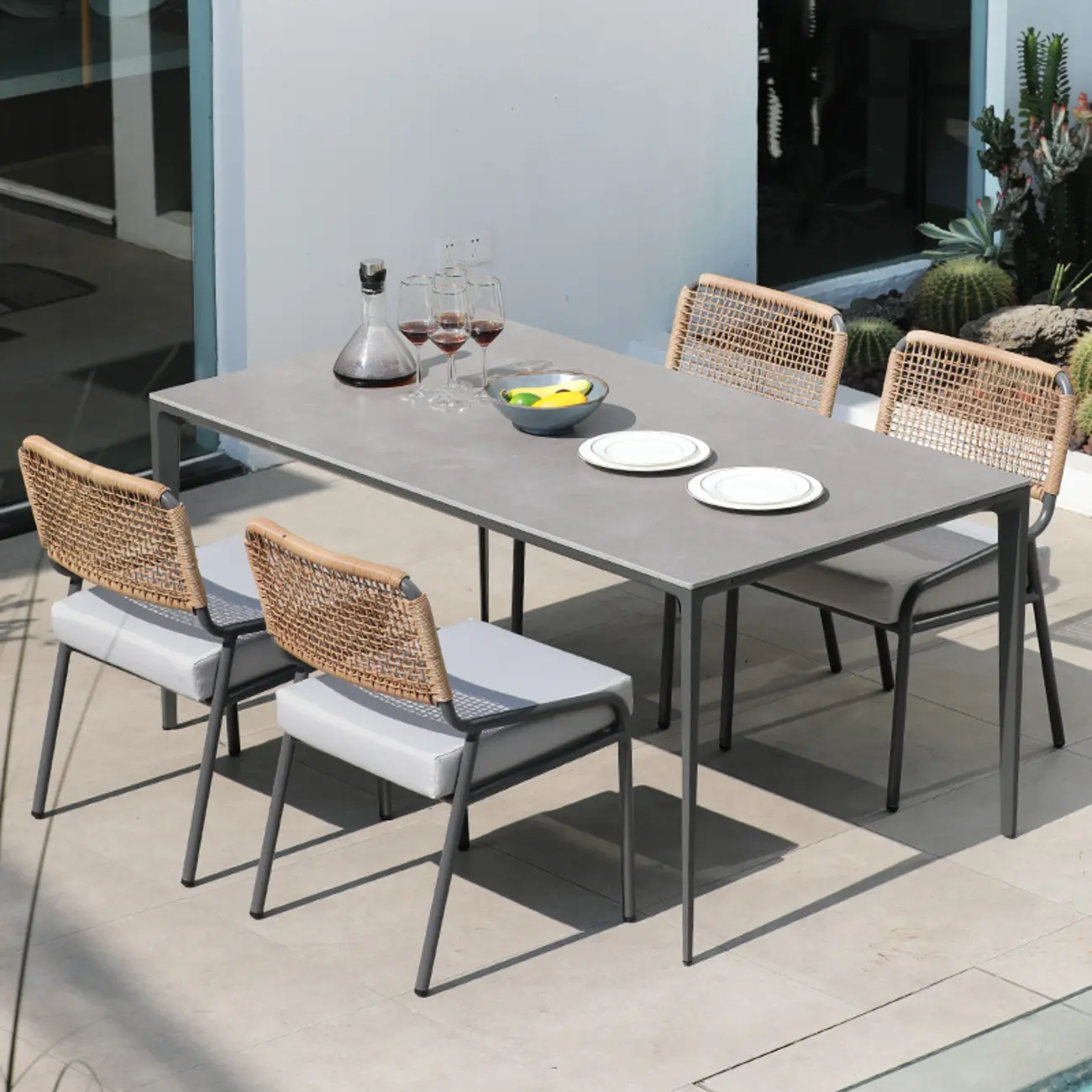 Outdoor Patio Dining Set Grey Sintered Stone Bistro Table Image - 2 | homeyfad