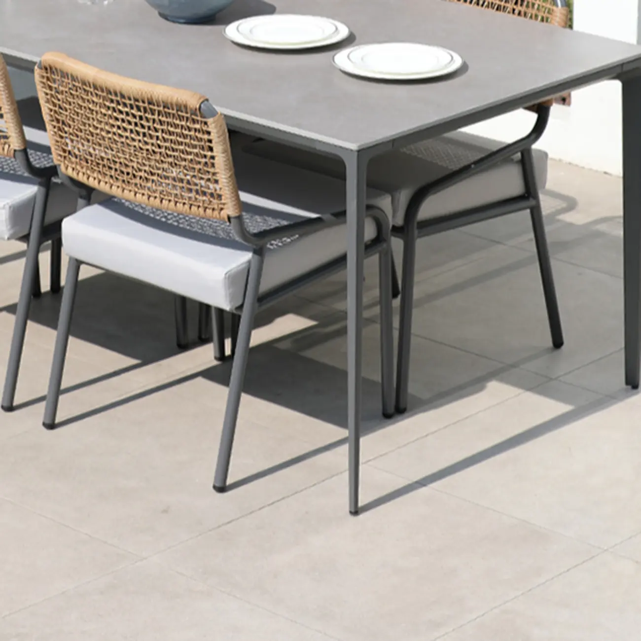 Outdoor Patio Dining Set Grey Sintered Stone Bistro Table Image - 8 | homeyfad