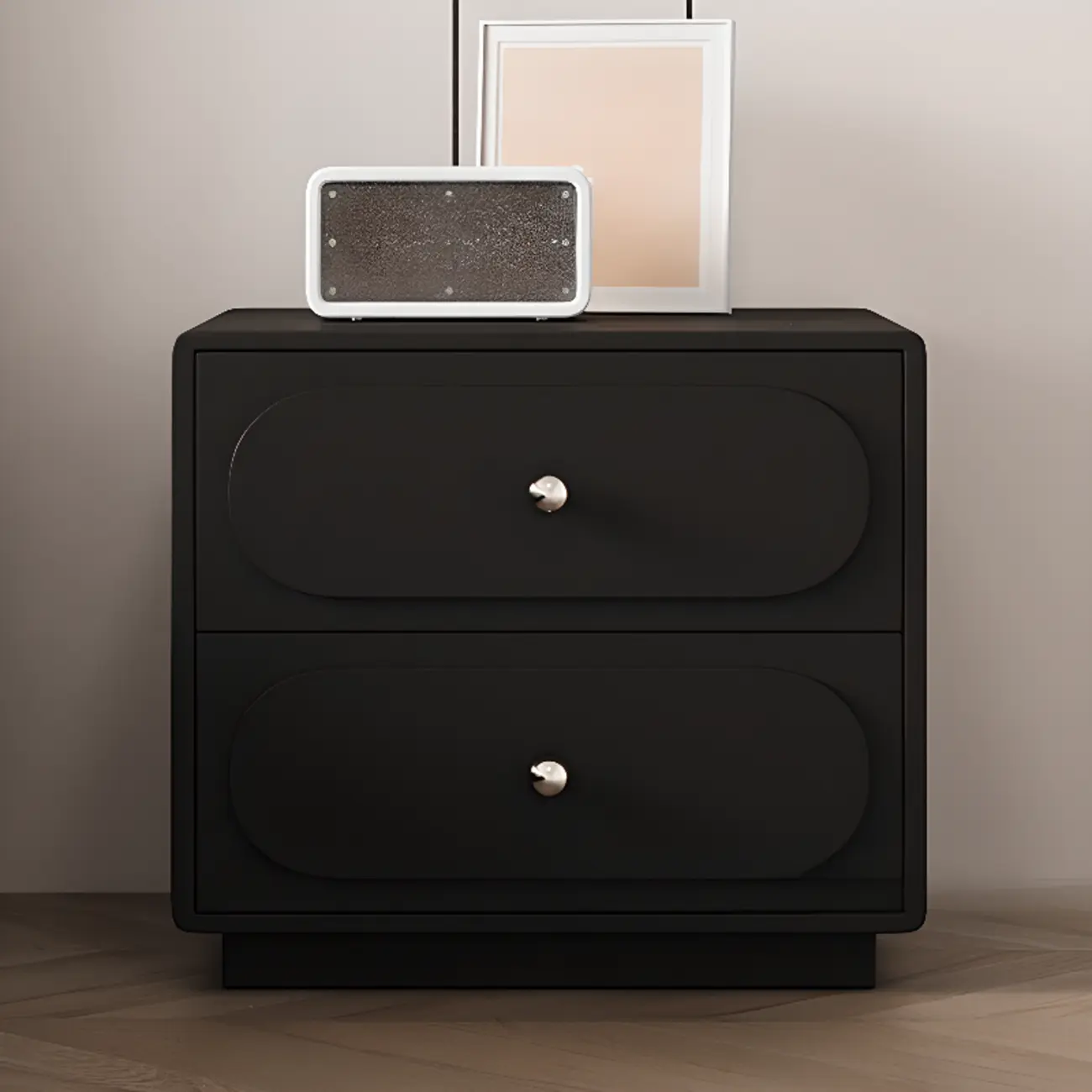 Modern Leather Top Wooden 2 Drawer Nightstand Image - 3 | homeyfad