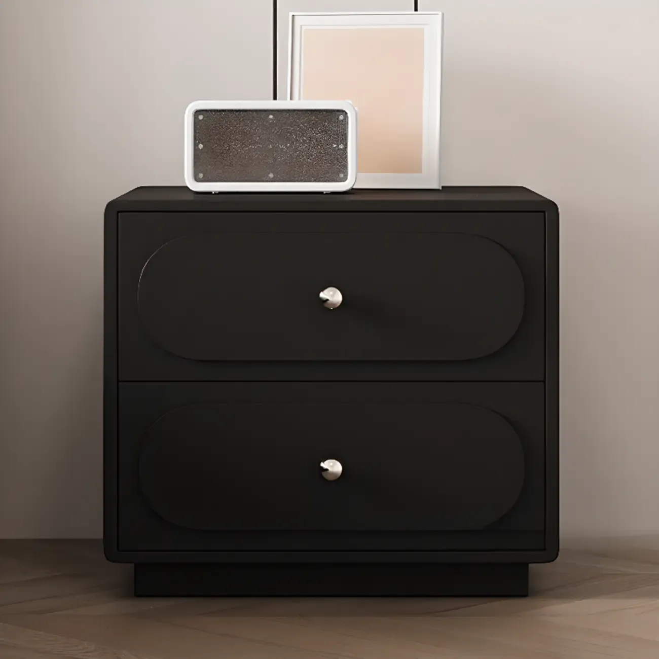 Modern Leather Top Wooden 2 Drawer Nightstand Image - 3