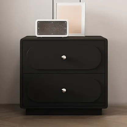 Modern Leather Top Wooden 2 Drawer Nightstand Image - 3