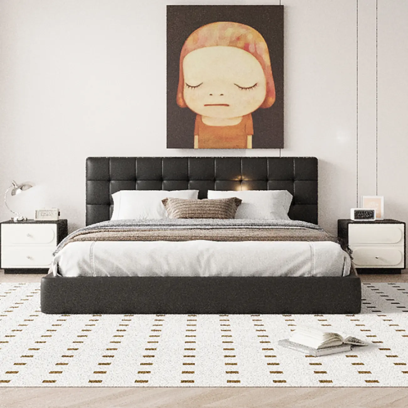 Modern Leather Top Wooden 2 Drawer Nightstand Image - 4 | homeyfad