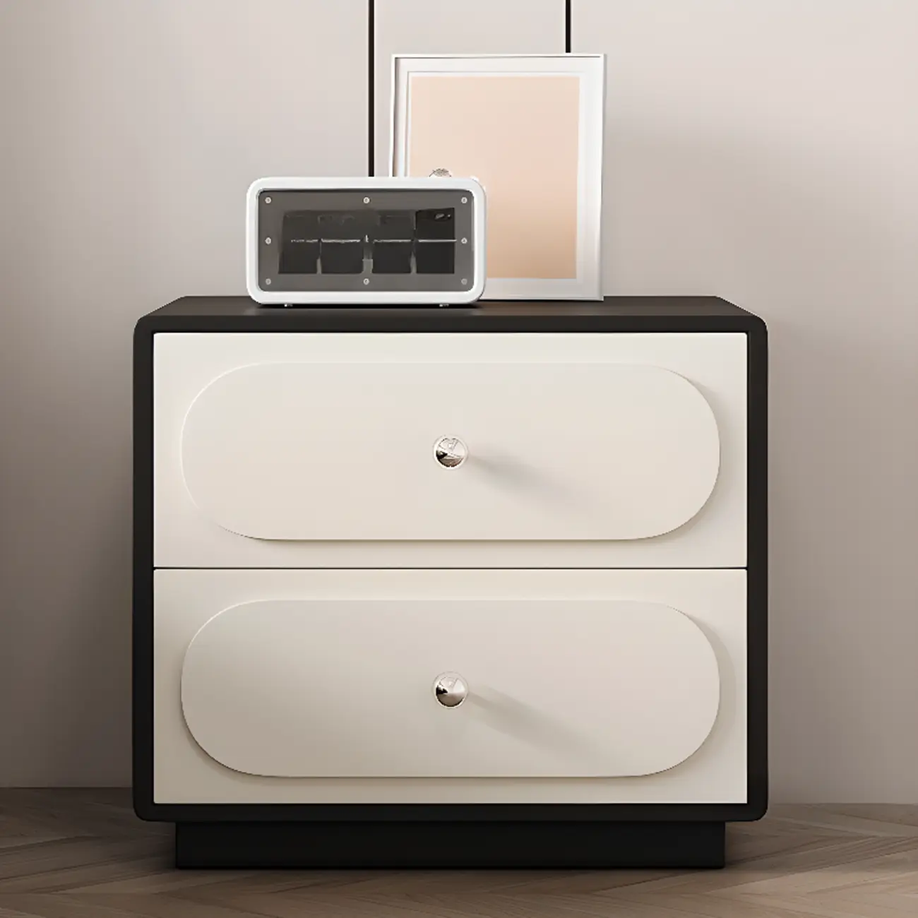 Modern Leather Top Wooden 2 Drawer Nightstand Image - 5 | homeyfad