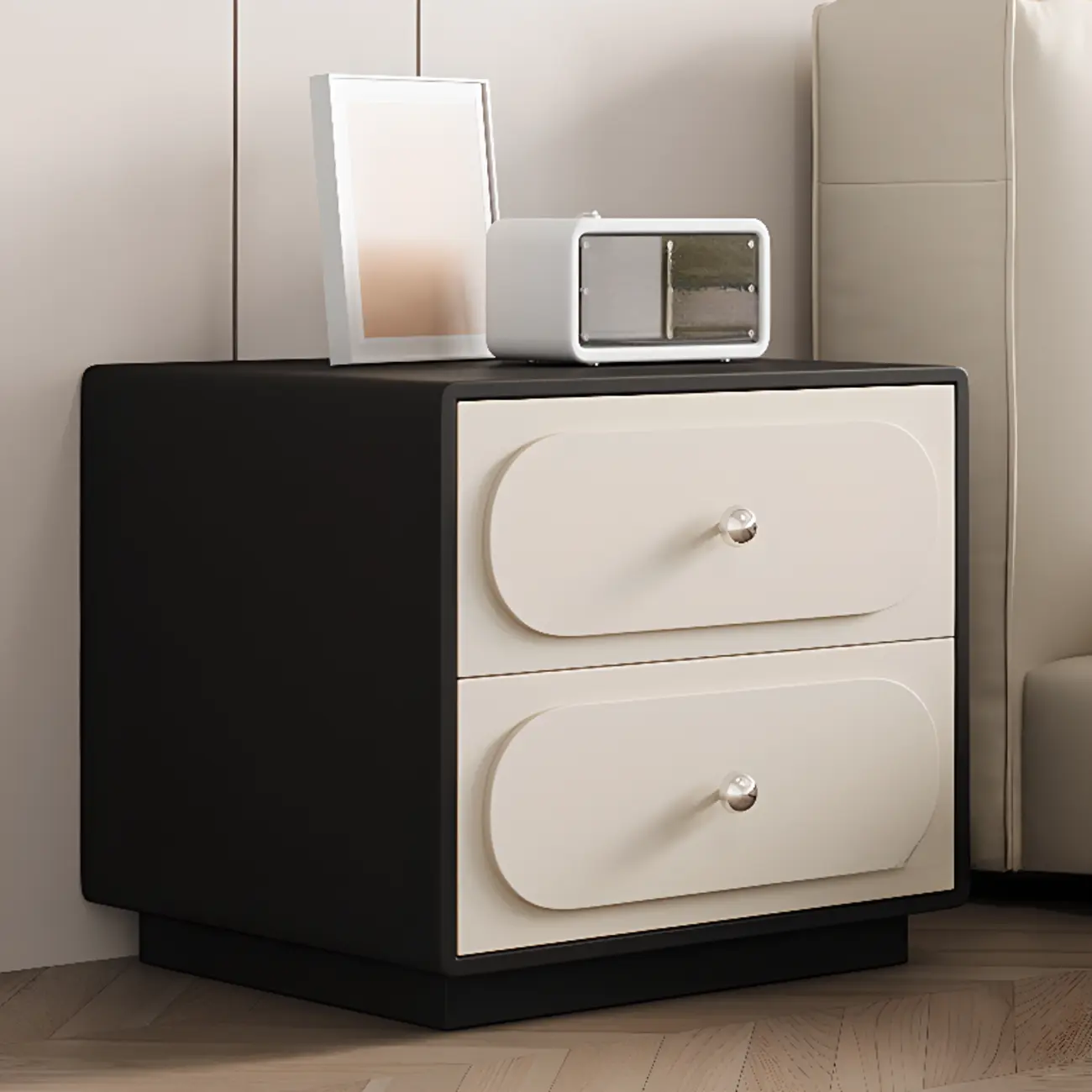 Modern Leather Top Wooden 2 Drawer Nightstand Image - 6 | homeyfad