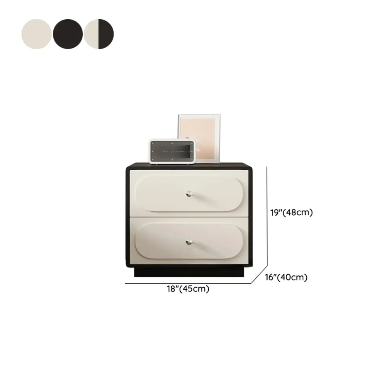 Modern Leather Top Wooden 2 Drawer Nightstand Image - 11