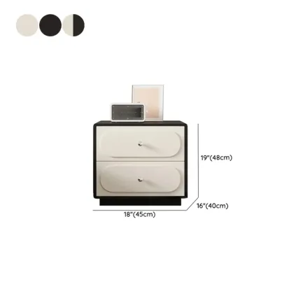 Modern Leather Top Wooden 2 Drawer Nightstand Image - 11