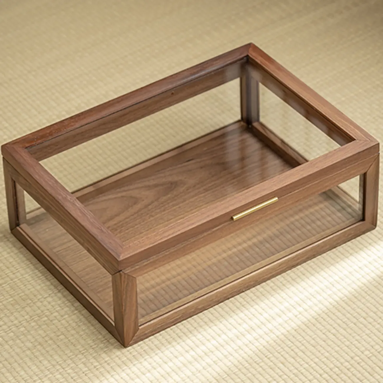 Wooden Tabletop Display Cabinet Glass Doors Image - 2