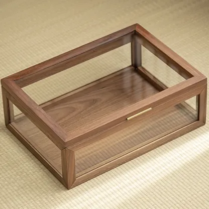 Wooden Tabletop Display Cabinet Glass Doors Image - 2