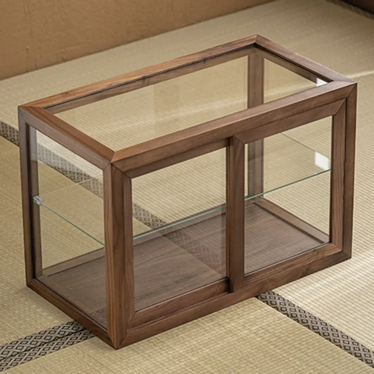 Wooden Tabletop Display Cabinet Glass Doors Image - 3