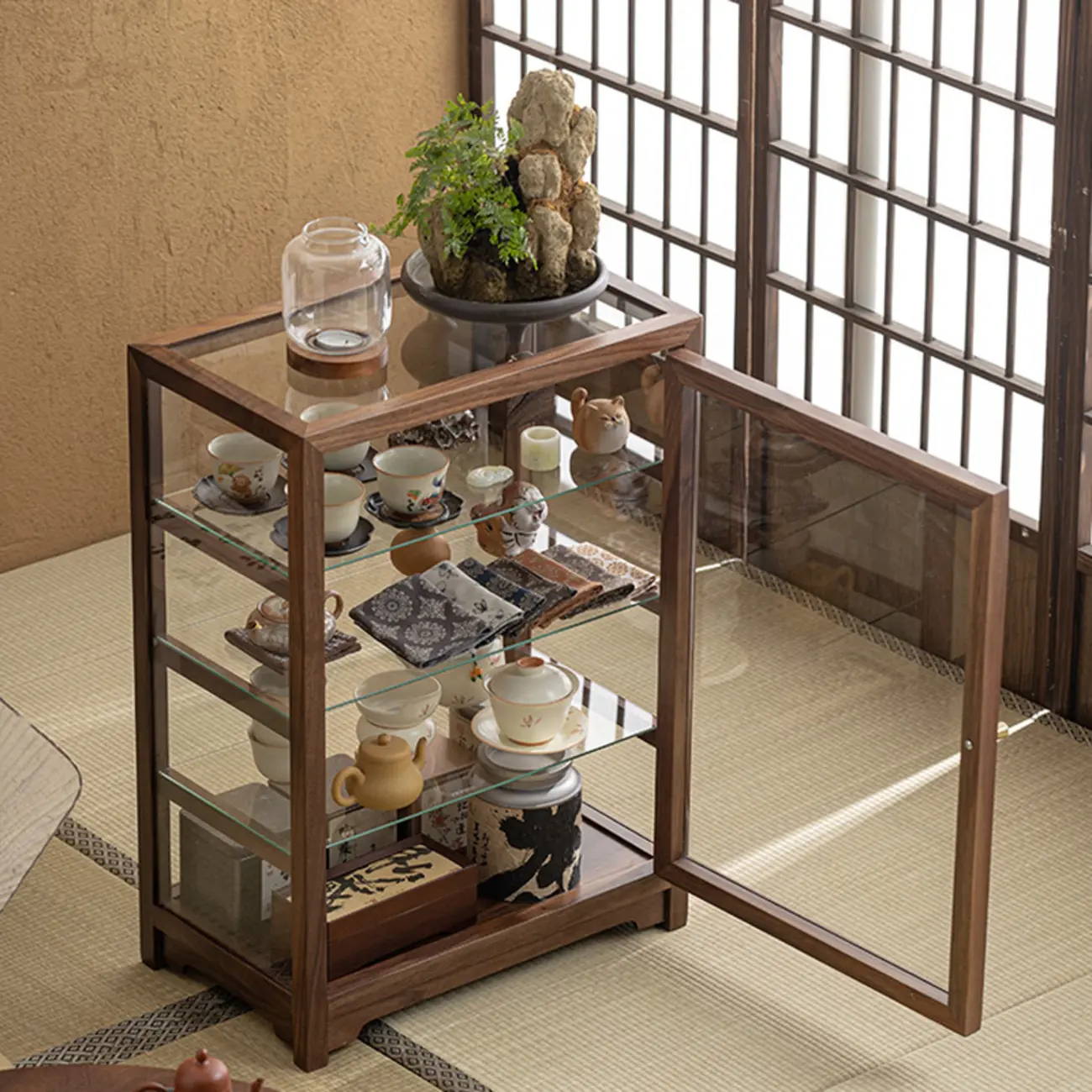 Wooden Tabletop Display Cabinet Glass Doors Image - 6 | homeyfad