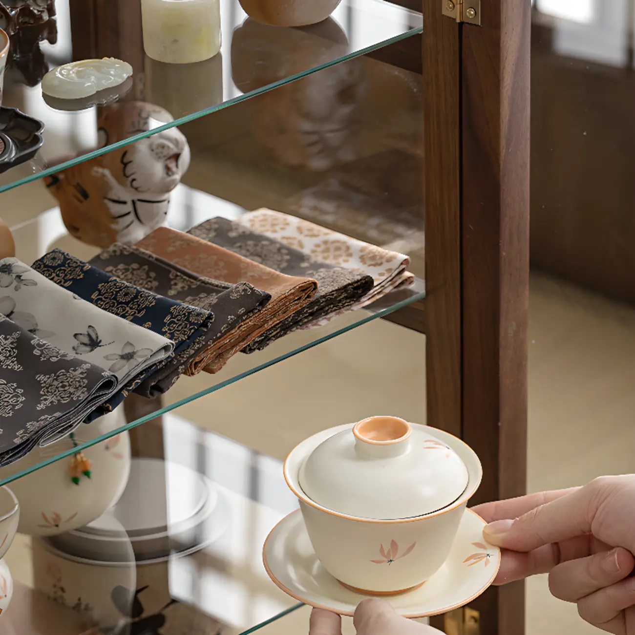 Wooden Tabletop Display Cabinet Glass Doors Image - 9 | homeyfad