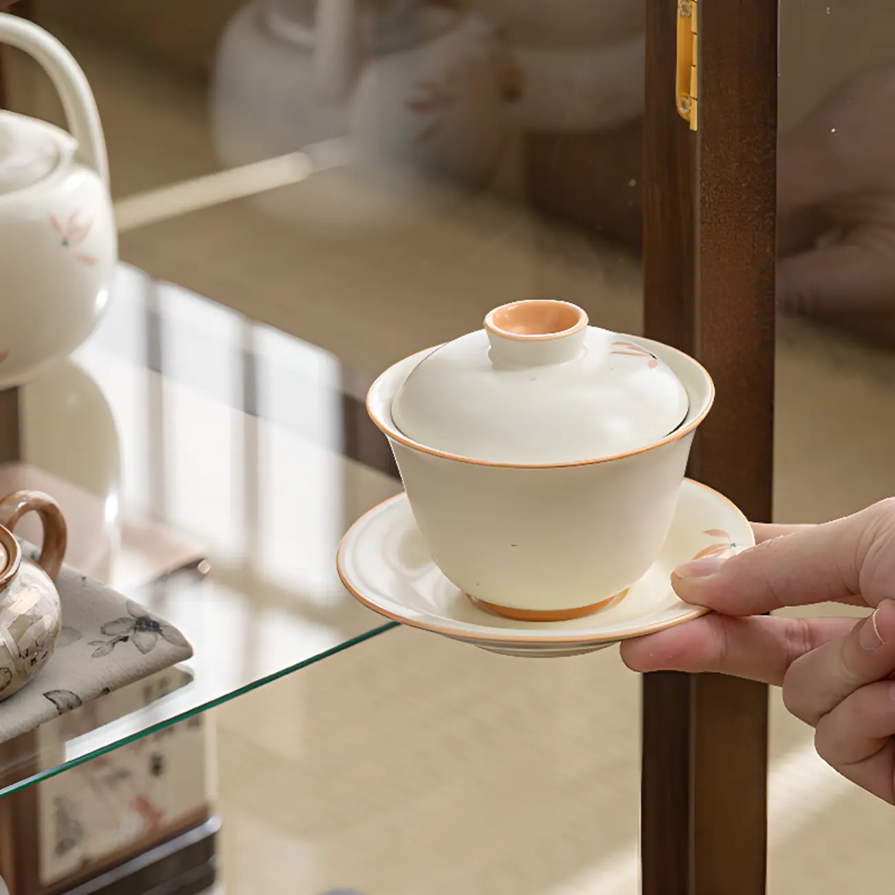 Modern Brown Wood Curio Cabinet with Glass Shelves Image - 5 | homeyfad