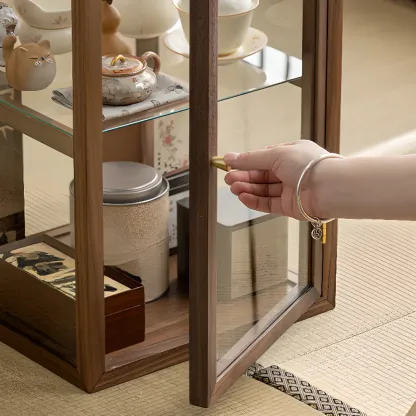 Modern Brown Wood Curio Cabinet with Glass Shelves Image - 6