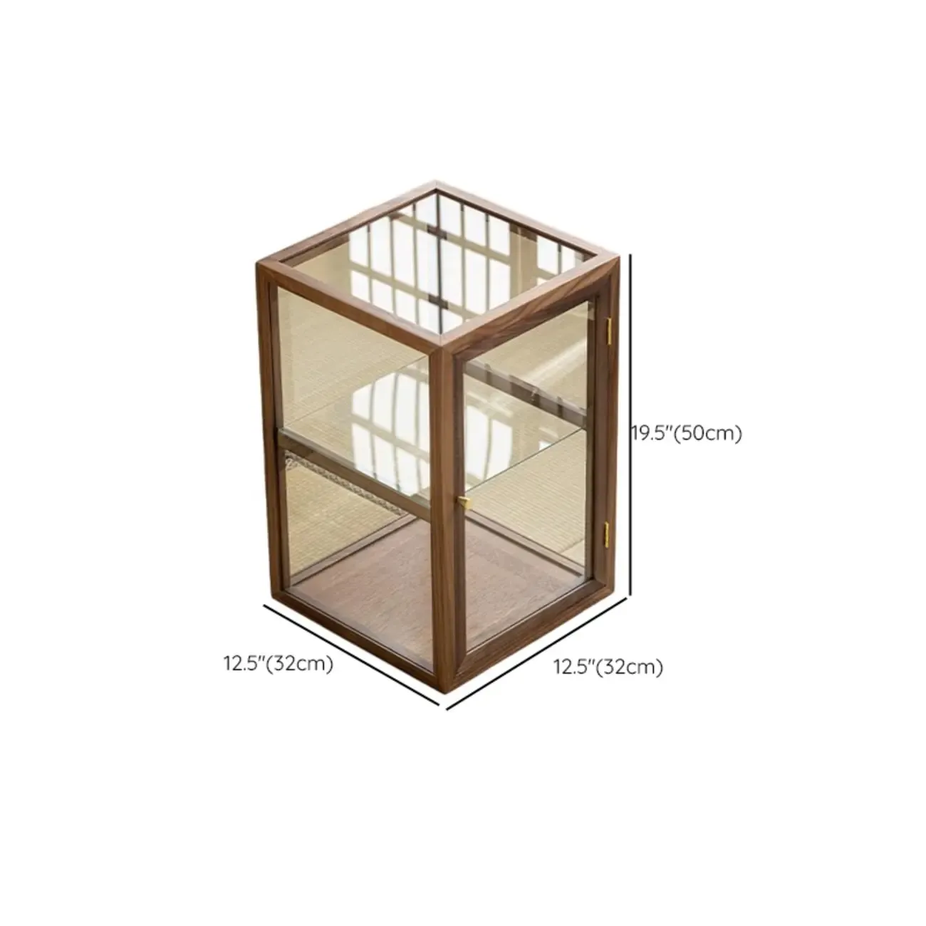 Modern Brown Wood Curio Cabinet with Glass Shelves #size