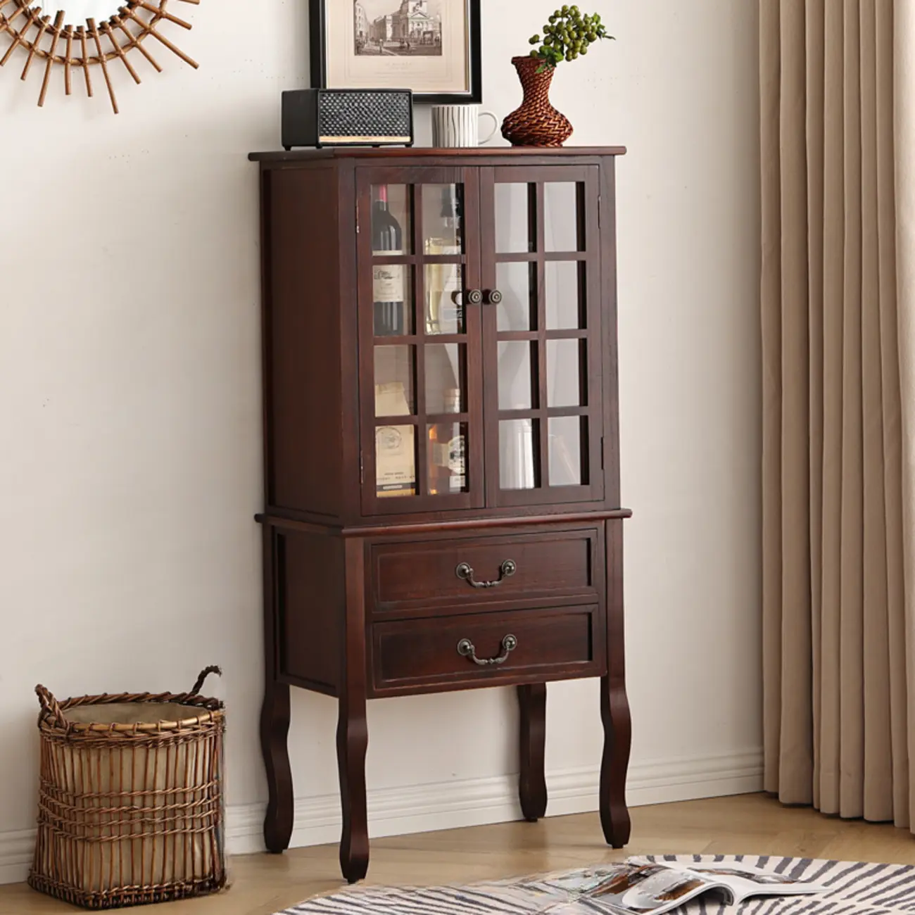 Brown Wooden China Cabinet with Glass Doors Image - 3 | homeyfad