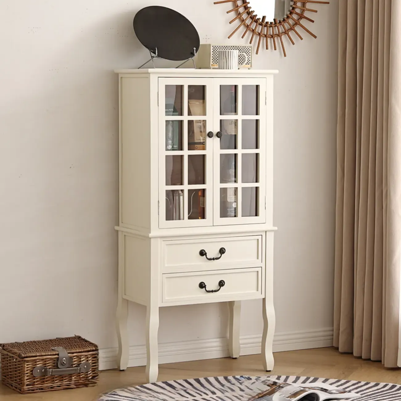 Brown Wooden China Cabinet with Glass Doors Image - 5