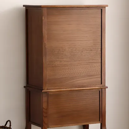 Brown Wooden China Cabinet with Glass Doors Image - 7