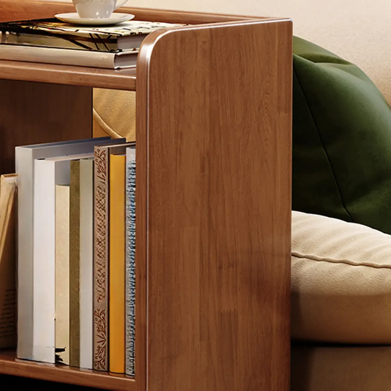Short Wooden 5-Shelf Closed Back Mobile Bookcase Image - 7