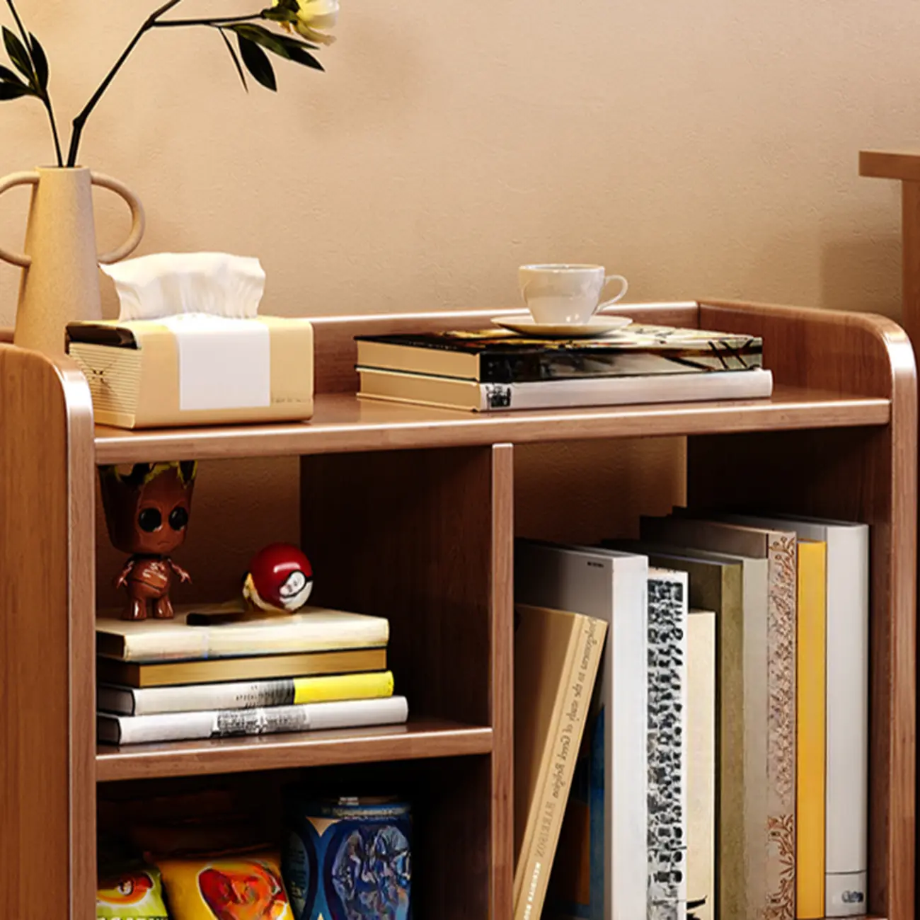 Short Wooden 5-Shelf Closed Back Mobile Bookcase Image - 8 | homeyfad