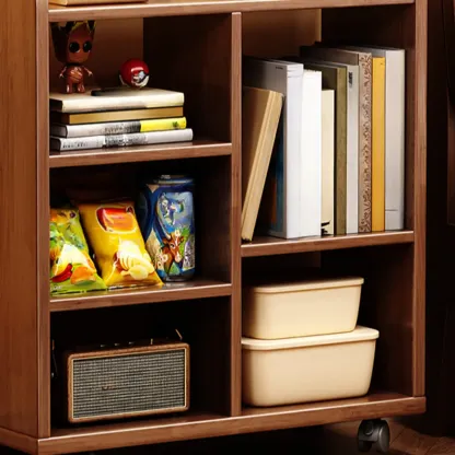 Short Wooden 5-Shelf Closed Back Mobile Bookcase Image - 11