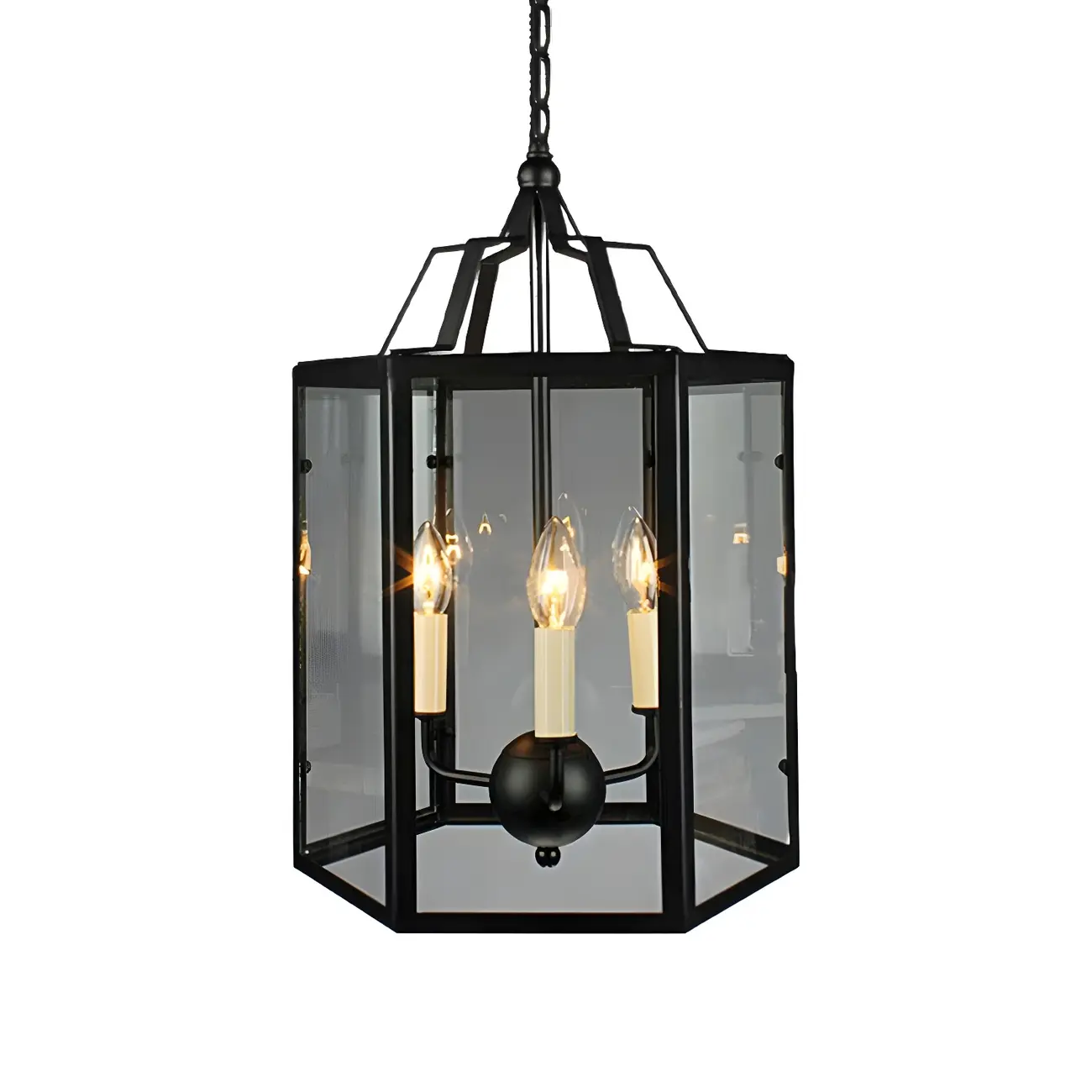 3-Light Clear Glass Hanging Chandelier Vintage Black/White Candle Pendant Light Fixture Image - 6 | homeyfad