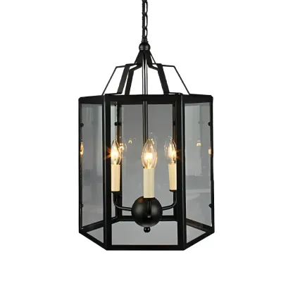3-Light Clear Glass Hanging Chandelier Vintage Black/White Candle Pendant Light Fixture Image - 6