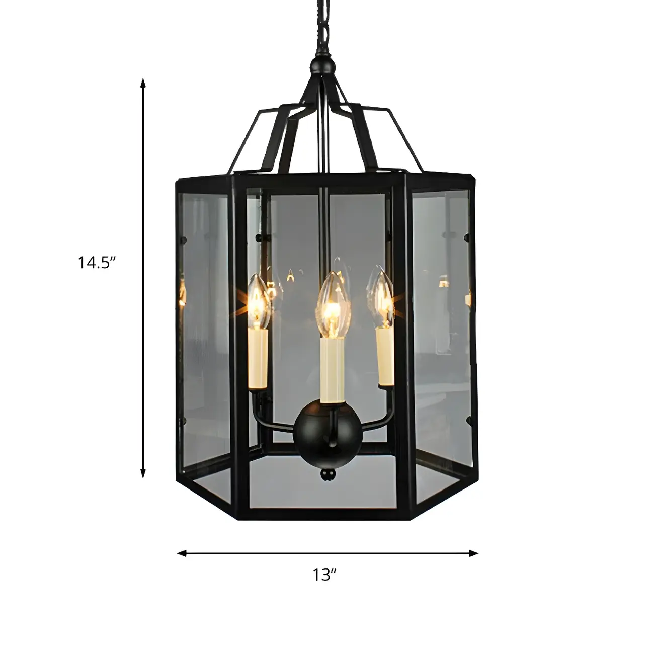 3-Light Clear Glass Hanging Chandelier Vintage Black/White Candle Pendant Light Fixture Image - 7 | homeyfad