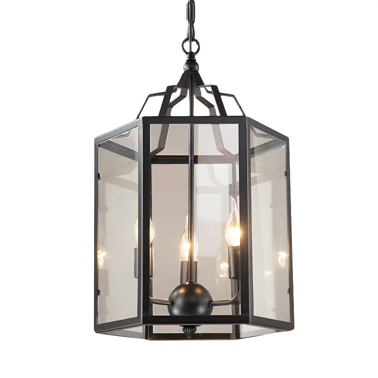 3-Light Clear Glass Hanging Chandelier Vintage Black/White Candle Pendant Light Fixture Image - 8