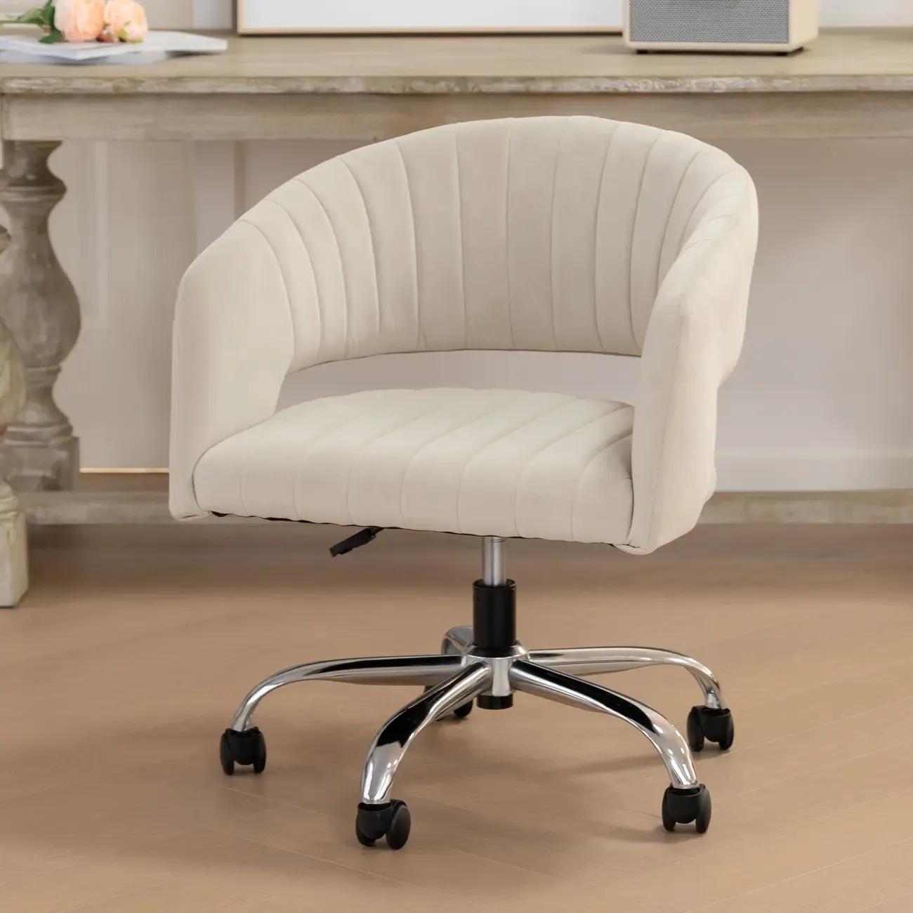 Modern Minimalist Fabric Ergonomic Swivel Office Chair Image - 9