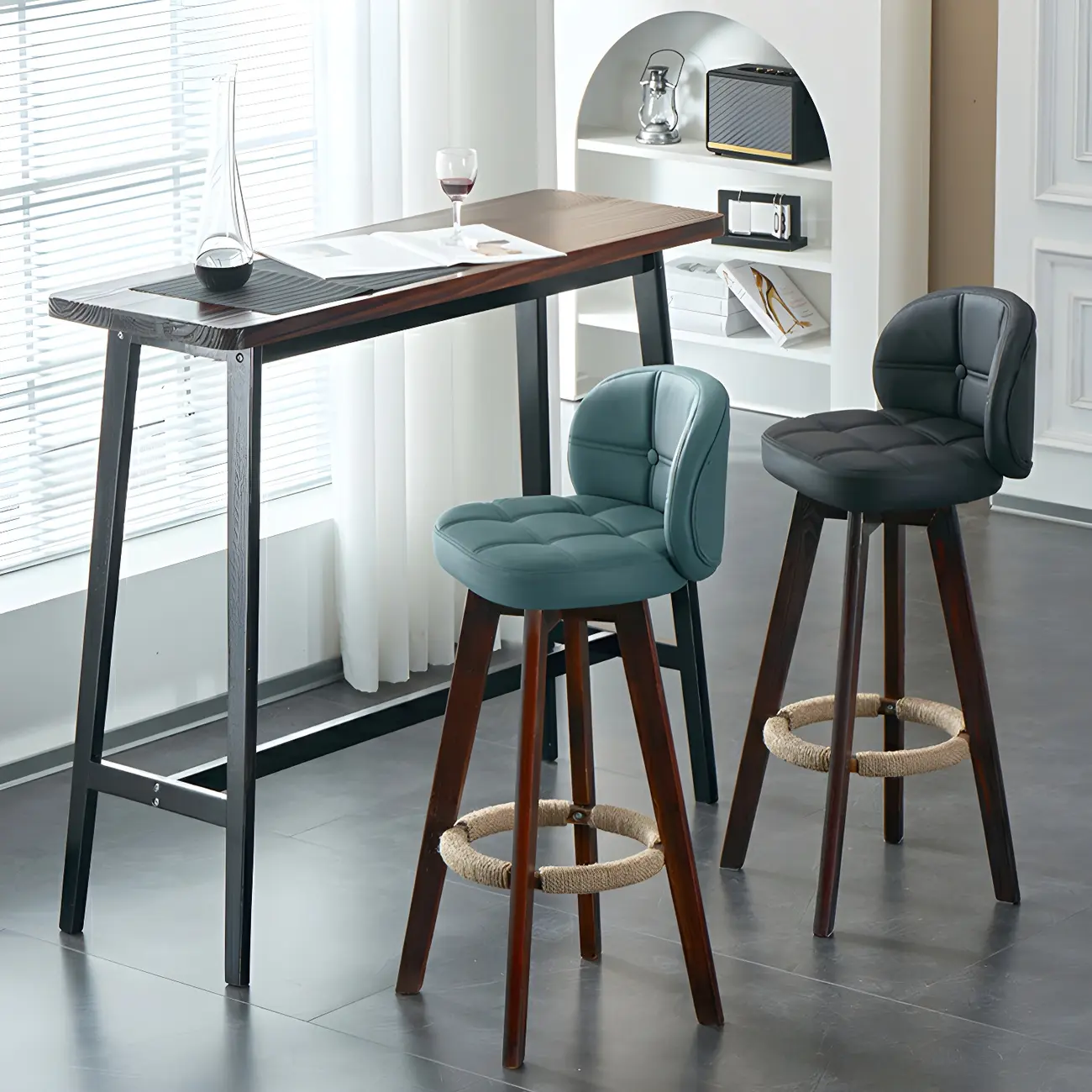 Rectangle Wooden Leather Rotatable Bar Stools with Back Image - 1 | homeyfad