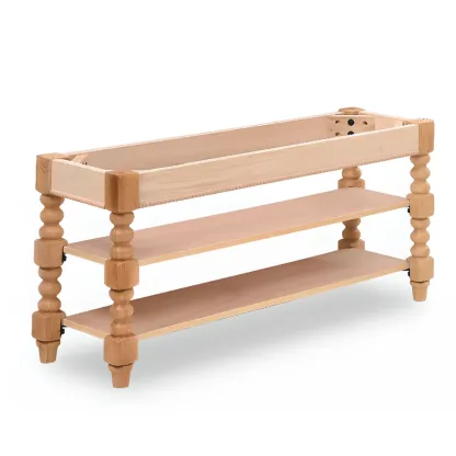 Antique Genuine Leather Flip-up Wood Bench with 2 Shelves Image - 7