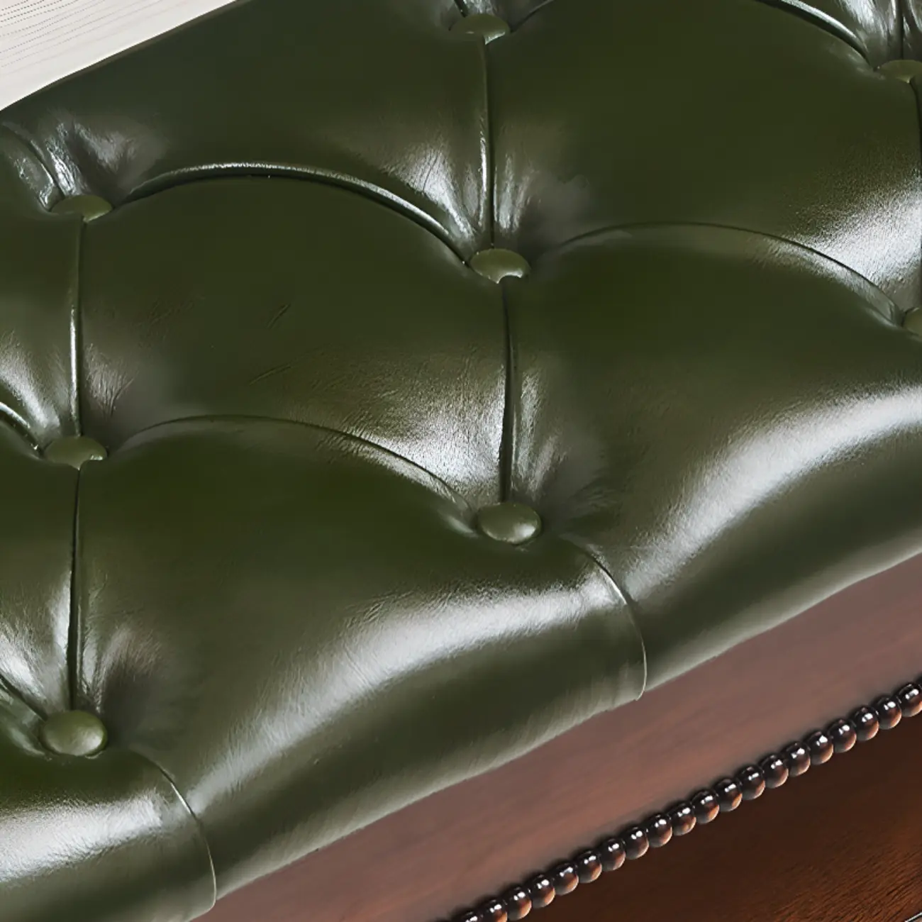 Antique Genuine Leather Flip-up Wood Bench with 2 Shelves Image - 6 | homeyfad