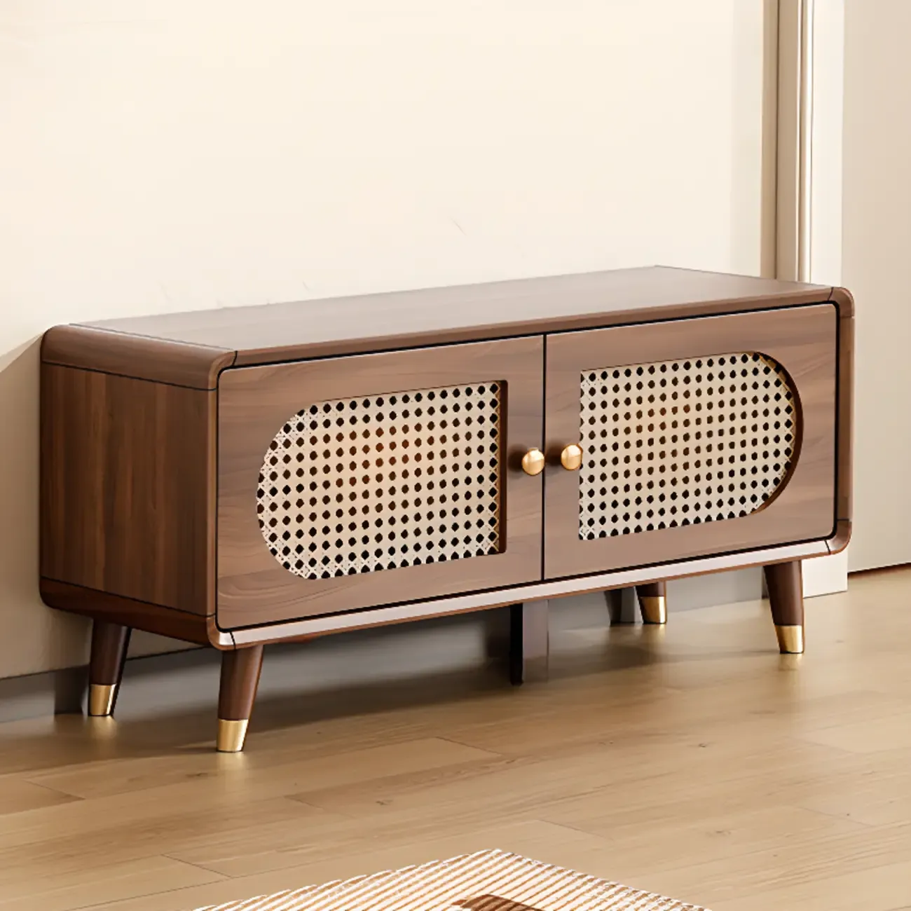 Bohemian Slim Brown Drop-Front Wood Shoe Cabinet Image - 5