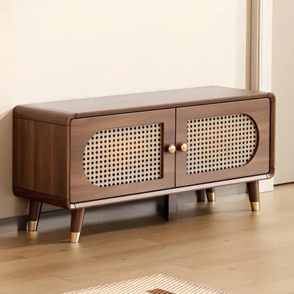 Bohemian Slim Brown Drop-Front Wood Shoe Cabinet Image - 5