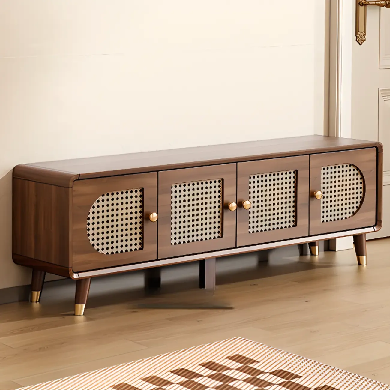 Bohemian Slim Brown Drop-Front Wood Shoe Cabinet Image - 6