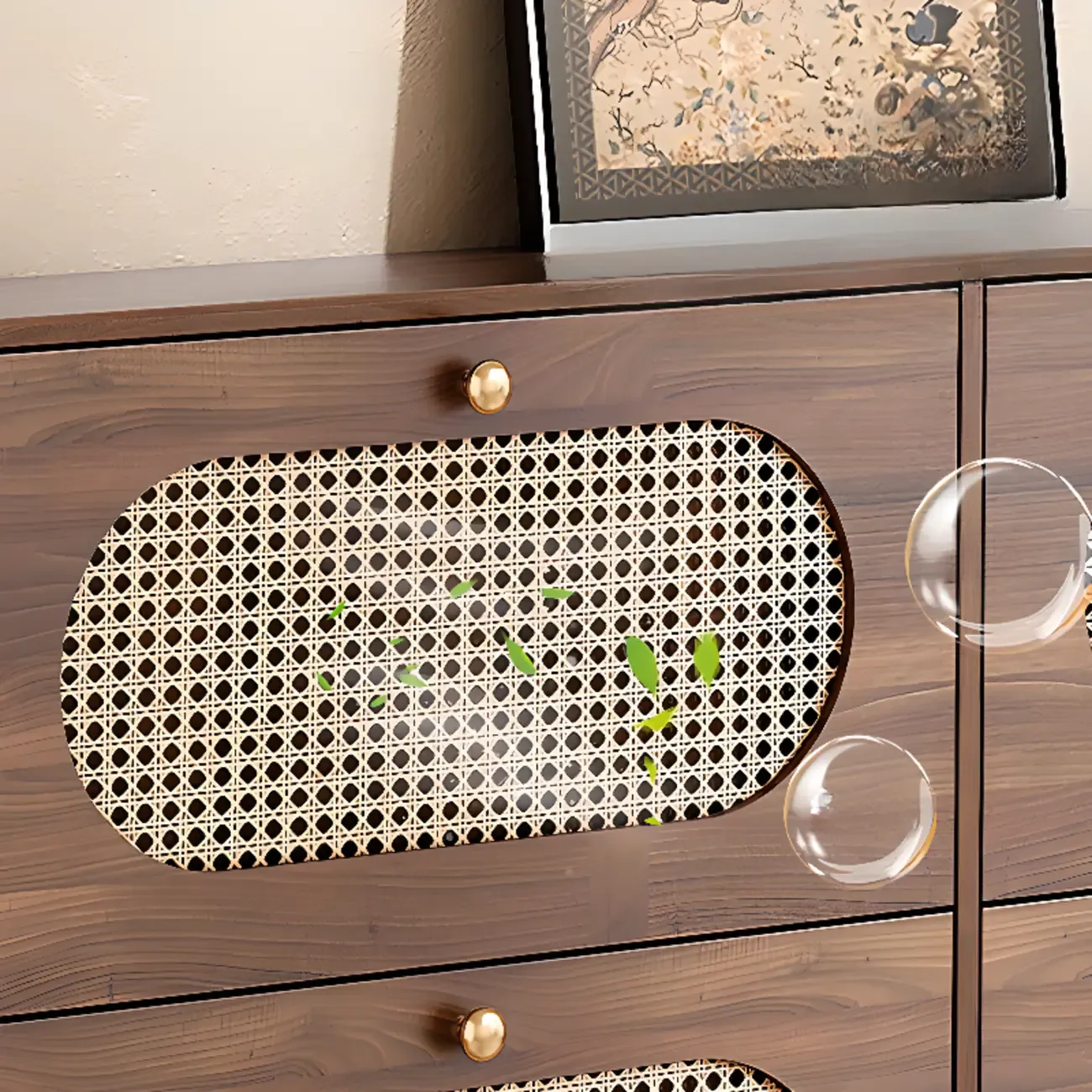 Bohemian Slim Brown Drop-Front Wood Shoe Cabinet Image - 22