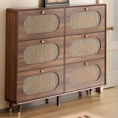 Bohemian Slim Brown Drop-Front Wood Shoe Cabinet Image - 17