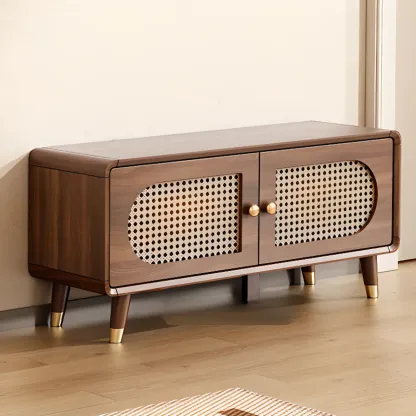 Bohemian Slim Brown Drop-Front Wood Shoe Cabinet Image - 18