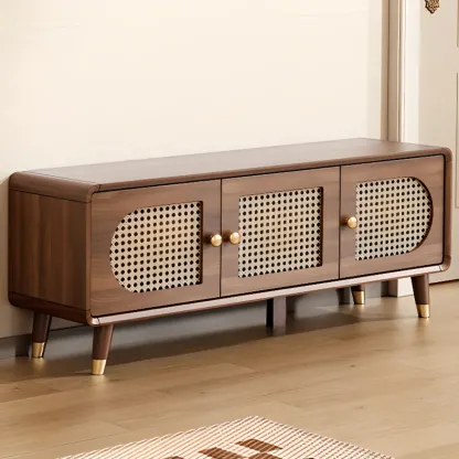 Bohemian Slim Brown Drop-Front Wood Shoe Cabinet Image - 29