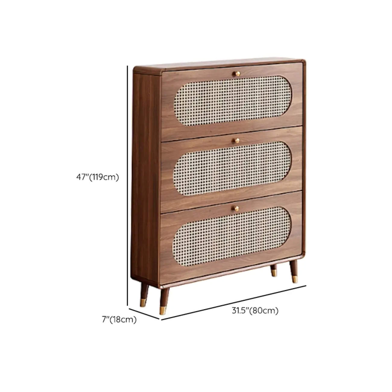 Bohemian Slim Brown Drop-Front Wood Shoe Cabinet Image - 45 | homeyfad