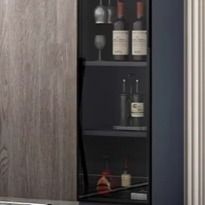 Stylish Black Glass Door Wooden Floor Wine Cabinet Image - 5
