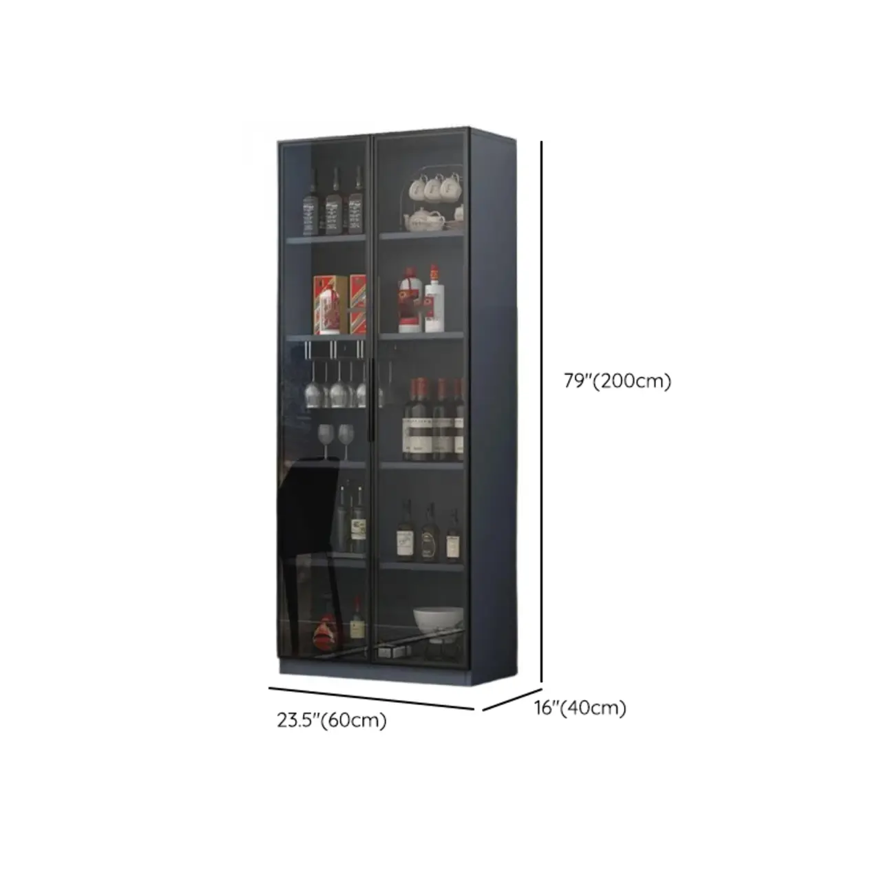 Stylish Black Glass Door Wooden Floor Wine Cabinet #size