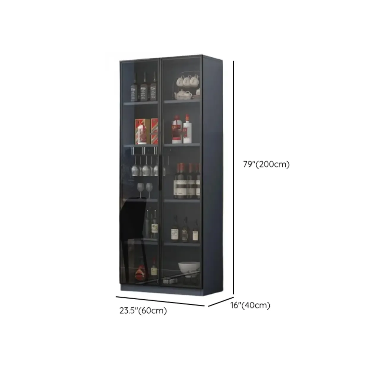 Stylish Black Glass Door Wooden Floor Wine Cabinet #size