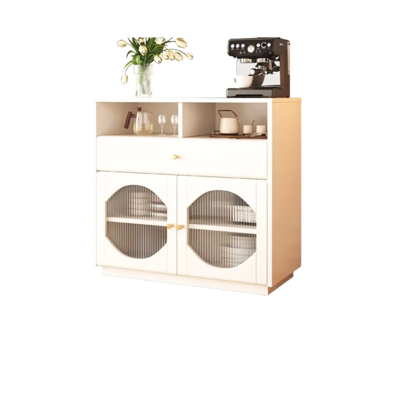 Art Deco Black Wood 4 Drawers Sideboard with Glass Doors Image - 6 | homeyfad